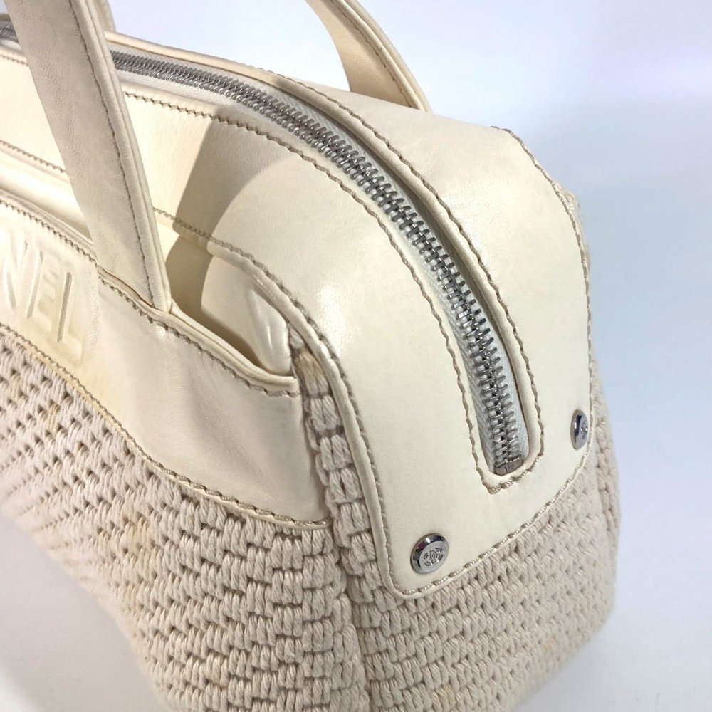 CHANEL Logo Shoulder Bag Leather Canvas Women's Ivory - Picture 10 of 16